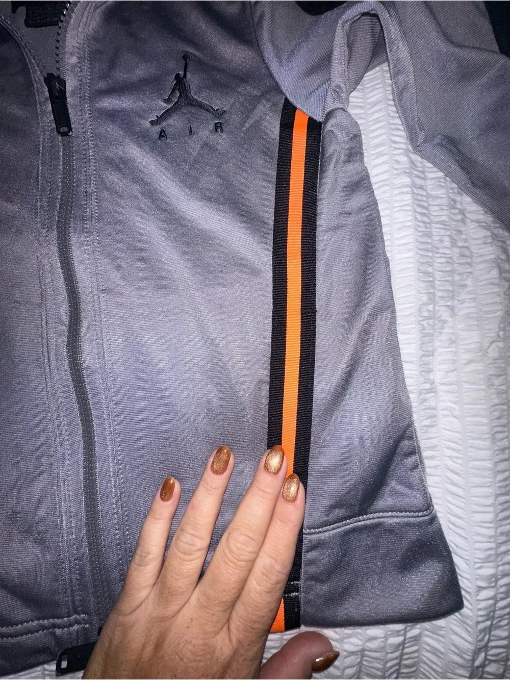 Jordan Gray Track Jacket with Orange Stripes and Black Panels